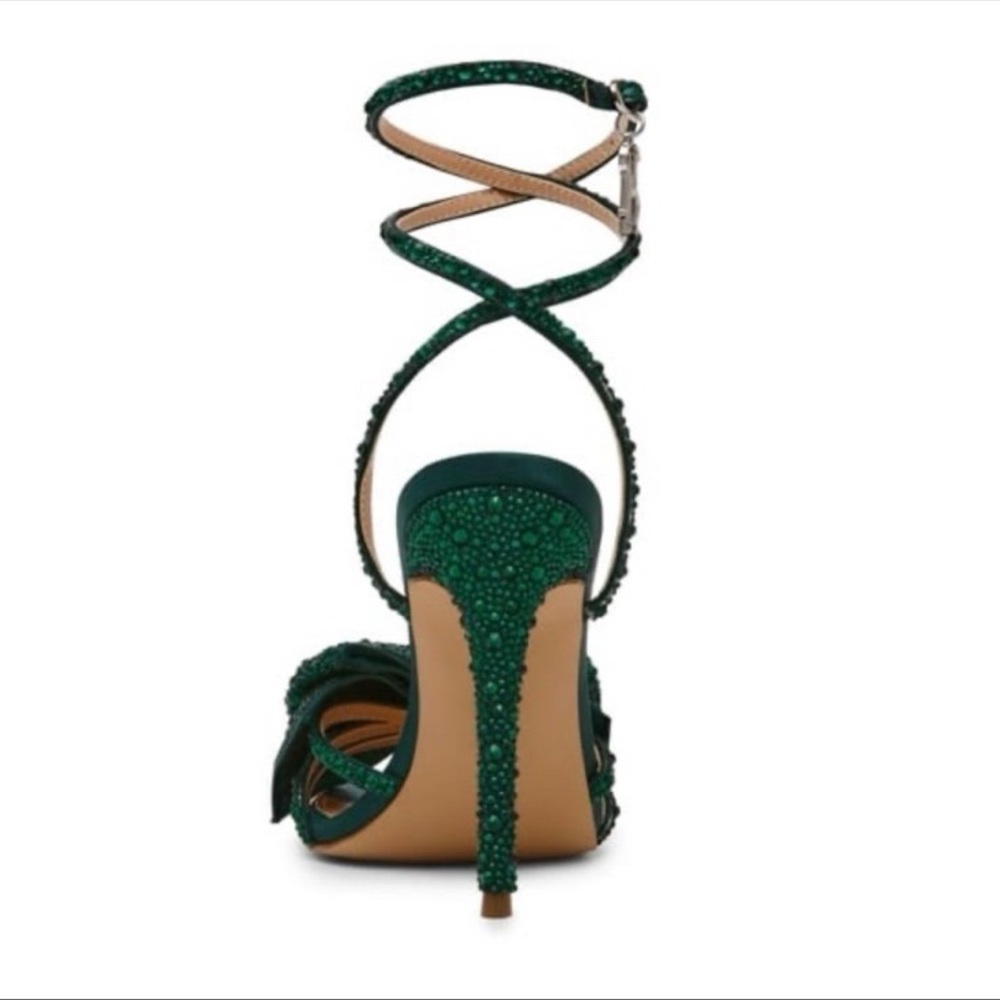 Steve Madden Blossom Green Strappy Heels with Bow Embellished Rhinestone - Picture 4 of 8